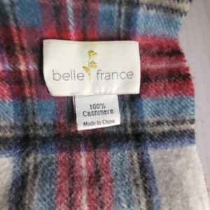 Bella France 100% Cashmere Blue Plaid Scarf